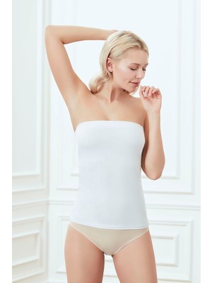 Kadın Beyaz Pamuklu Elastan Straplez Atlet