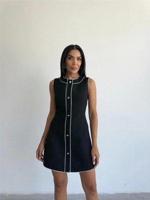 Chanel Kumaş Kısa Önden Düğmeli Elbise - Siyah