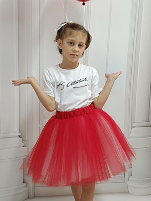 Ada Model Kırmızı / Beyaz Kabarık Tütü Etek 23 Nisan 29 Ekim Gösteri Eteği