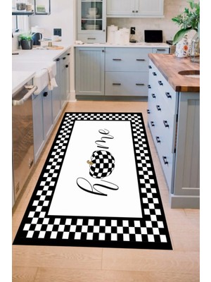 Decomia Home Mackenzie Kabak Dama Desenli Siyah Mutfak Halısı 80 x 200 cm Yıkanabilir Kaymaz Taban