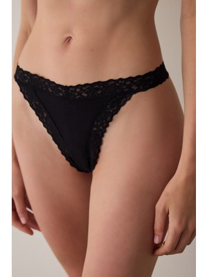 Penti Siyah Düşük Bel Pamuklu Tanga Külot