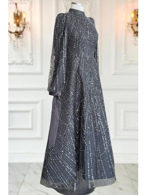 Amine Hüma Karina Abiye Elbise Antrasit