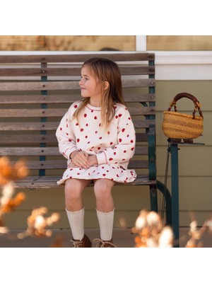 Antebies Organik Pembe Çilek Desenli Polarlı Uzun Kollu Manşetli Kız Çocuk Sweatshirt