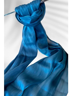 Amine Hüma Saten Dokulu Janjan Abiye Şal Parlement Mavisi