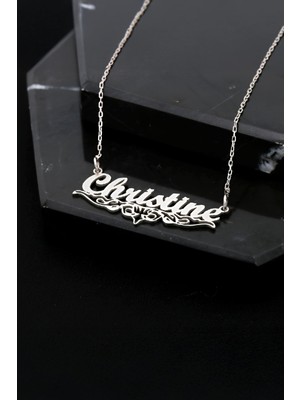 Rodyumlu İsimli Motifli Gümüş Bayan Kolye