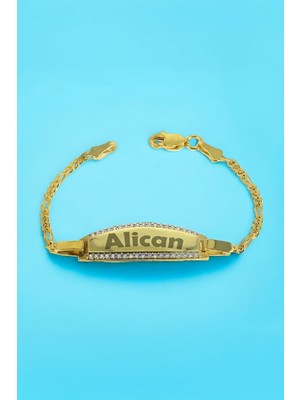 İsimli Zirkon Taşlı Altın Renk Gümüş Çocuk Künye