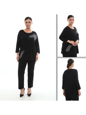 Yaprak Desenli Çeyrek Kol Viskon