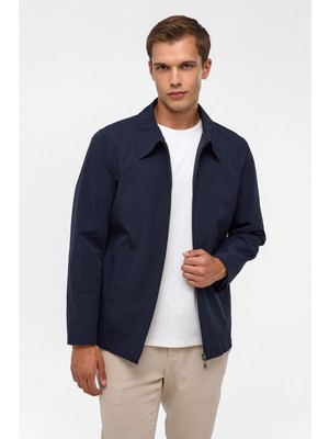 Lacivert Regular Düz Bebe Yaka Mont