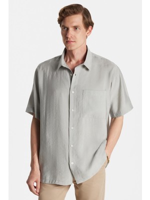 Erkek Relax Fit Rahat Kullanım Modal Kumaş Tek Cepli Kısa Kollu Gri Gömlek