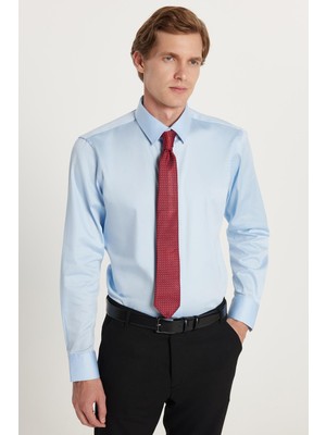 Erkek Slim Fit  premium Likralı Pamuk Saten açık Mavi Gömlek