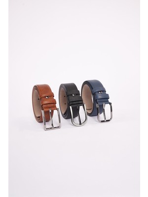 Erkek 3'lü Set 3,5 cm Klasik Siyah-Kahverengi-Lacivert Kemer