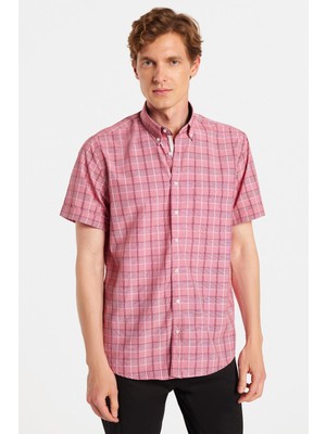 Erkek Regular Fit Klasik Kesim Pamuklu Tek Cepli Ekoseli Düğmeli Yaka Gömlek