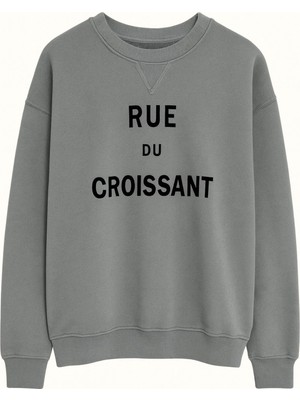 Haki Bisiklet Yaka Baskılı Oversize Sweatshirt