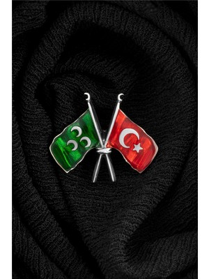 Mineli Osmanlı Ve Türk Bayraklı Gümüş Rozet