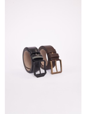 Erkek 2'li Set 4 cm Siyah 4 cm Kahverengi Spor kemer