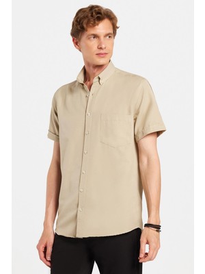 Tudors Erkek Klasik Regular Fit Rahat Kesim Düğmeli Spor Yaka Oxford Pamuklu Kısa Kol Taş Gömlek