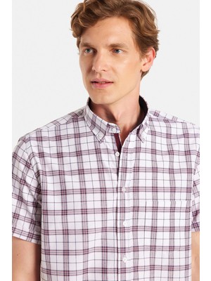 Erkek Regular Fit Klasik Kesim Pamuklu Tek Cepli Ekoseli Düğmeli Yaka Gömlek