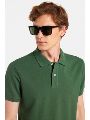 Erkek Slim Fit Dar Kesim %100 Pamuklu Yeşil Polo Yaka Tişört