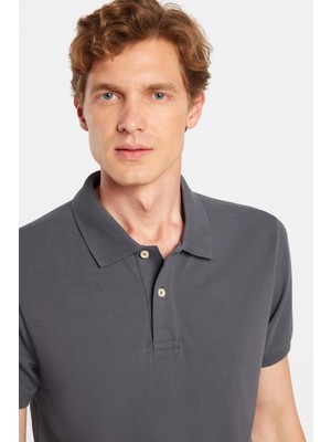 Erkek Slim Fit Dar Kesim %100 Pamuk Antrasit Polo Yaka Tişört