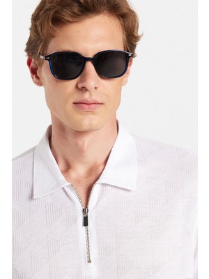 Tudors Erkek Slim Fit Dar Kesim Viskon Fermuarlı Polo Yaka Beyaz Tişört