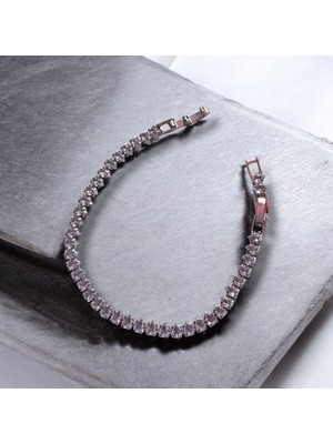Oval Damla Mini Taşlı Sıralı Klipsli Kadın Çelik Bileklik