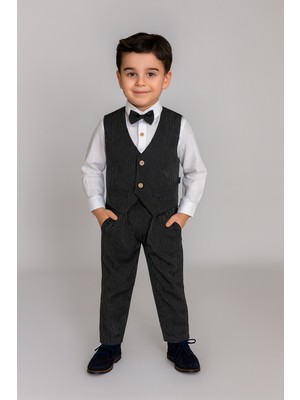 Erkek Bebek&çocuk Pamuklu Yelekli Çizgili Takım Elbise Özel Gün Doğum Günü Party