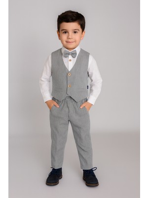 Erkek Bebek&çocuk Pamuklu Yelekli Çizgili Takım Elbise Özel Gün Doğum Günü Party