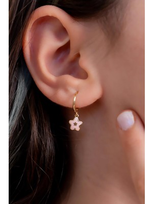 14 Ayar Altın Pembe Mineli Yıldız Çocuk Küpesi