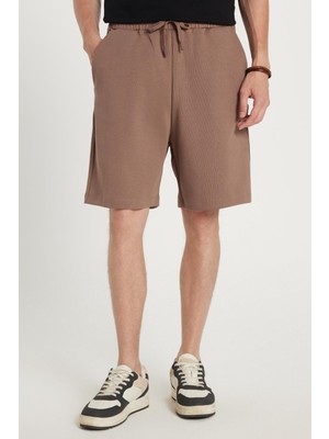 Erkek Relax Fit Rahat Kesim Yandan Cepli Bermuda Kahverengi Şort
