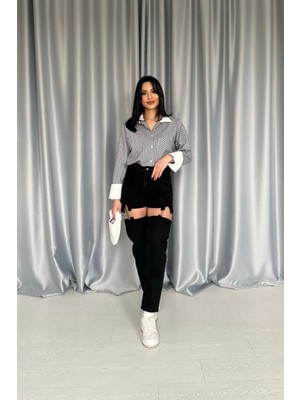 Siyah Askılı Iki Parça Jeans Pantolon