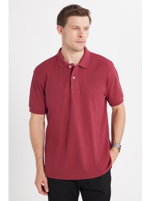 Erkek Regular Fit Klasik Kesim Pamuklu Yumuşak Dokulu Serin Tutan Kumaş Düz Kırmızı Polo Yaka Tişört