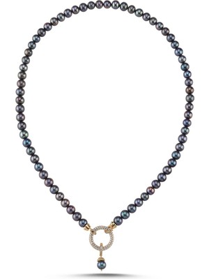 Halka Kilitli Siyah Doğal Inci Kolye