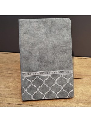 Desenli Gri Renk Deri Defter