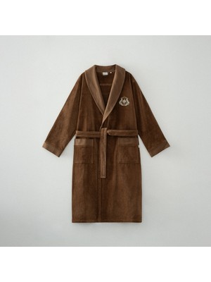 Ecocotton Farah Erkek Bornoz %100 Organik Pamuk Nakışlı Kahverengi