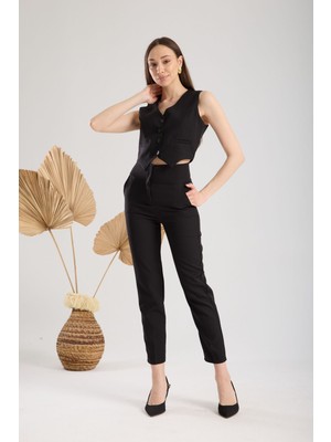 Yüksel Bel Dar Paça Toparlayıcı Kumaş Pantolon