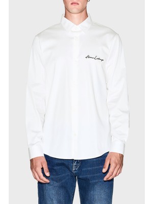 Armani Exchange Streç Pamuklu Logo Işlemeli Regular Fit Kent Yaka Gömlek Erkek Gömlek XM001224 AF10192 U0009