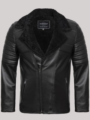 Hakiki Deri Siyah Içi Kürklü Yandan Cepli Erkek Deri Ceket