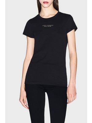 Armani Exchange Logolu % 100 Pamuk Yuvarlak Yaka T Shirt Bayan T Shirt XW001455 AF10356 MC021