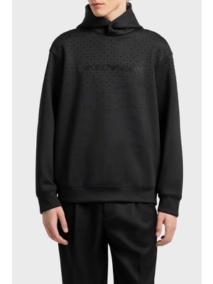 Emporio Armani Taşlı Logolu Streç Regular Fit Kapüşonlu Sweat Erkek Sweat EM003673 AF19556 UC001