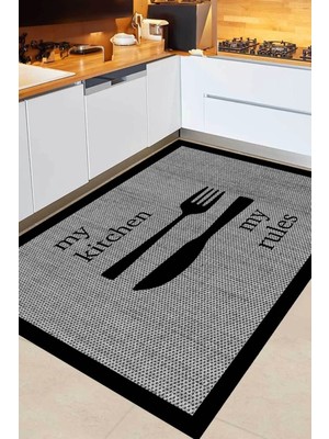 Decomia Home Dijital Kaymaz Jüt Görünümlü Gri Mutfak Halısı 6000 mm Kalınlıkla Yıkanabilir