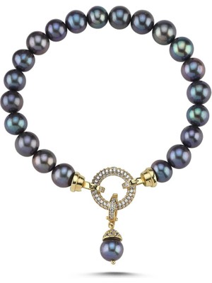 Halka Kilitli Siyah Doğal Inci Bileklik