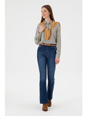 U.S. Polo Assn. Kadın Koyu Mavi Slim Flare Jean Pantolon 50308102-DN0023