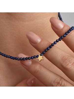 14 Ayar Altın Kaplama Lapis Lazuli Doğal Taşlı Yıldız  Gümüş Kolye - NGS00112