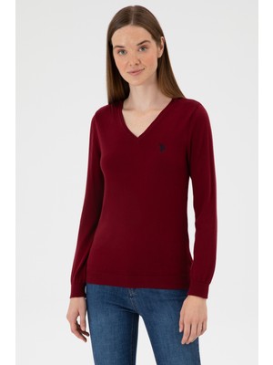U.S. Polo Assn. Kadın Bordo V Yaka Basic Kazak 50313590-VR014