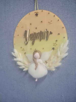 Buketiket Dekoratif Peri Bebekli Boyalı Pleksi Hastane Doğum Bebek Çocuk Odası Kapı Süsü