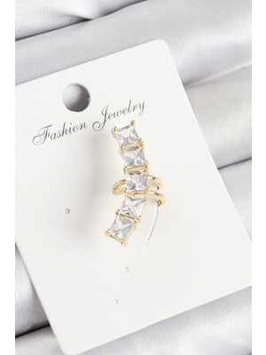 Bfs Pirinç Zirkon Taşlı Model Gold Renk Sağ Kıkırdak Küpe