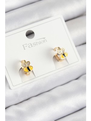 Bfs Pirinç Zirkon Taşlı Arı Model Gold Renk Çocuk Küpe