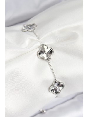 Bfs Vıp Pirinç Yonca Model Gümüş Renk Kadın Bileklik