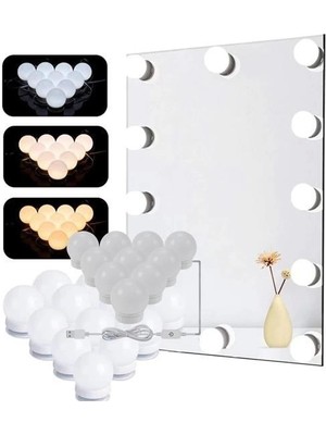 Bfs  Nostalji Hollywood Tarzı 10LU Makyaj Masası Aynası Beyaz LED Işıklı A USB