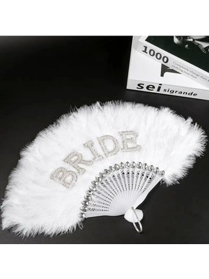 Inci Bride Yazılı Beyaz Peluş Yelpaze